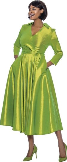 Terramina <br> (Spring 2026) <br> T7869-KI <br> <br> Kiwi <br> 8 10 12 14 16 18 20 22 <br> 1 Piece Dress w/Belt in Silk Look Fabric