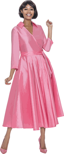 Terramina <br> (Year Round) <br> T7869-PI <br> <br> Pink <br> 8 10 12 14 16 18 20 22 <br> 1 Piece Dress w/Belt in Silk Look Fabric