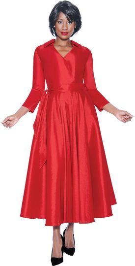 Terramina <br> (Spring 2026) <br> T7869-RE <br> <br> Red  <br> 8 10 12 14 16 18 20 22 <br> 1 Piece Dress w/Belt in Silk Look Fabric