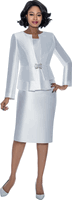 Terramina <br> (Year Round) <br> T7990-WH <br> <br> White <br> 8 10 12 14 16 18 20 22 24 <br> 3 Piece Skirt Suit in Light Silk Look with Peplum Jacket & Rhinestone Clasp Closure