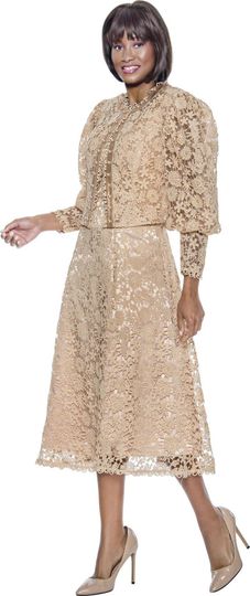 Terramina <br> (Spring 2026) <br> T7051-CH <br> <br> Champagne <br> 8 10 12 14 16 18 20 22 24 <br> 2 Piece Jacket & Dress  in Lace