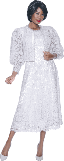 Terramina <br> (Year Round) <br> T7051-WH <br> <br> White <br> 8 10 12 14 16 18 20 22 24 <br> 2 Piece Jacket & Dress  in Lace