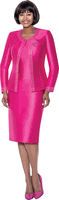 Terramina <br> (Year Round) <br> T7637-FU <br> <br> Fuchsia <br> 8 10 12 14 16 18 20 22 24 <br> 3 Piece Skirt Suit with Rhinestone Embellishment on Jacket & Rhinestone Brooch