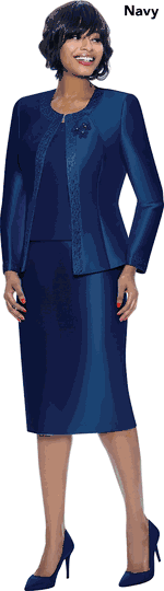Terramina <br> (Spring 2025) <br> T7637 <br> <br> Navy <br> 8 10 12 14 16 18 20 22 24 26 <br> 3 Piece Church Suit With Embellished Trim On Jacket