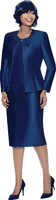 Terramina <br> (Spring 2026) <br> T7637-NA <br> <br> Navy  <br> 8 10 12 14 16 18 20 22 24 <br> 3 Piece Skirt Suit with Rhinestone Embellishment on Jacket & Rhinestone Brooch