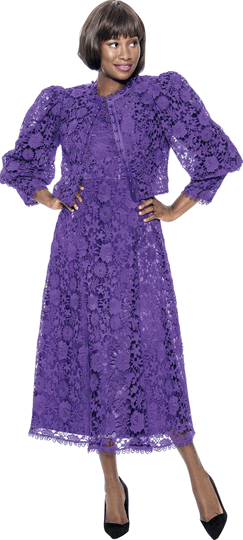 Terramina <br> (Year Round) <br> T7051-PU <br> <br> Purple <br> 8 10 12 14 16 18 20 22 24 <br> 2 Piece Jacket & Dress  in Lace