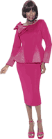 Terramina <br> (Spring 2026) <br> T7108-FU <br> <br> Fuchsia <br> 8 10 12 14 16 18 20 22 <br> 2 Piece Skirt Suit in Scuba fabric with� Bow Accent & Rhinestones in Peplum Style
