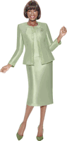 Terramina <br> (Spring 2026) <br> T7637-SA <br> <br> Sage  <br> 8 10 12 14 16 18 20 22 24 <br> 3 Piece Skirt Suit with Rhinestone Embellishment on Jacket & Rhinestone Brooch