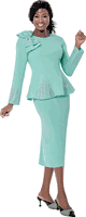 Terramina <br> (Spring 2026) <br> T7108-MI <br> <br> Mint <br> 8 10 12 14 16 18 20 22 <br> 2 Piece Skirt Suit in Scuba fabric with� Bow Accent & Rhinestones in Peplum Style
