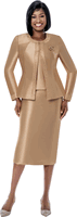 Terramina <br> (Year Round) <br> T7637-GO <br> <br> Gold <br> 8 10 12 14 16 18 20 22 24 <br> 3 Piece Skirt Suit with Rhinestone Embellishment on Jacket & Rhinestone Brooch