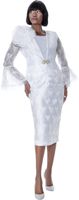 Terramina <br> (Spring 2026) <br> T7005-WH <br> <br> White <br> 8 10 12 14 16 18 20 22 24 <br> 3 Piece Skirt Suit 3D Shoulder Adornment With Flare Cuffs