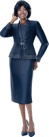 Terramina <br> (Spring 2026) <br> T7013-NA <br> <br> Navy <br> 8 10 12 14 16 18 20 22 24 <br> 3 Piece Skirt Suit silky twill with stone trim