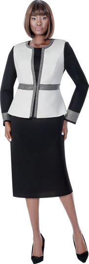 Terramina <br> (Spring 2026) <br> T7018 <br> <br> Black/White <br> 8 10 12 14 16 18 20 22 <br> 2 Piece Jacket & Dress Rhinestone finishing trims on Jacket