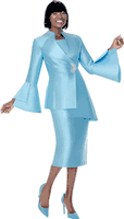 Terramina <br> (Spring 2026) <br> T7024-BL <br> <br> Blue <br> 8 10 12 14 16 18 20 22 24 <br> 3 Piece Skirt Suit silky twill with rhinestone trims