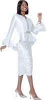 Terramina <br> (Spring 2026) <br> T7025 <br> <br> White  <br>  Champagne <br> 8 10 12 14 16 18 20 22 24 <br> 3 Piece Skirt Suit Hi Low Jacket, Layered Cuffs�& Rhinestone Clasp Closure in Silky Twill & Lace Fabric