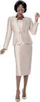 Terramina <br> (Spring 2026) <br> T7029-CH <br> <br> Champagne <br> 8 10 12 14 16 18 20 22 24 <br> 3 Piece Skirt Suit silky twill with rhinestone brooch closure