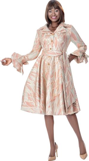 Terramina <br> (Spring 2026) <br> T7030 <br> <br> Pink <br> 8 10 12 14 16 18 20 22 <br> 1 Piece Dress with balloon hem, belted bell cuffs & sash belt