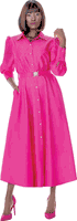 Terramina <br> (Spring 2026) <br> T7031-FU <br> <br> Fuchsia <br> 8 10 12 14 16 18 20 22 <br> 1 Piece Dress Rhinestone Sprinkled Midi Dress with Rhinestone buckle head & pockets