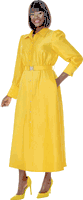 Terramina <br> (Spring 2026) <br> T7031-YE <br> <br> Yellow <br> 8 10 12 14 16 18 20 22 <br> 1 Piece Dress Rhinestone Sprinkled Midi Dress with Rhinestone buckle head & pockets