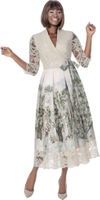 Terramina <br> (Spring 2026) <br> T7042 <br> <br> Print <br> 8 10 12 14 16 18 20 22 <br> 1 Piece Dress wrap dress with side tie & sheer lace on sleeves & hem