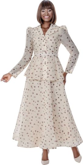 Terramina <br> (Spring 2026) <br> T7043 <br> <br> Print <br> 8 10 12 14 16 18 20 22 <br> 3 Piece Skirt Suit w/Belt belted shirt blouse on full flared skirt