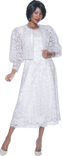 Terramina <br> (Spring 2026) <br> T7051 <br> <br> White    <br>  Black  <br>  Silver <br> 8 10 12 14 16 18 20 22 24 <br> 2 Piece Jacket & Dress  in Lace