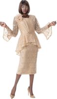 Terramina <br> (Spring 2026) <br> T7184 <br> <br> Champagne  <br>  Orchid  <br> 8 10 12 14 16 18 20 22 24 <br> 3 Piece Skirt Suit Lace with 3D Brooch & Rhinestone Clasp