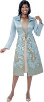 Terramina <br> (Spring 2026) <br> T7266 <br> <br> Blue <br> 8 10 12 14 16 18 20 22 24 <br> 2 Piece Jacket & Dress Layered Collar & Rhinestone Clasp Closure in Silk Look & Jacquard Fabric Combo