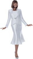 Terramina <br> (Spring 2026) <br> T7320-WH <br> <br> White <br> 8 10 12 14 16 18 20 22 24 <br> 3 Piece Skirt Suit Silk look fabric w/Rhinestones