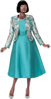 Terramina <br> (Spring 2026) <br> T7338-TE <br> <br> Teal <br> 8 10 12 14 16 18 20 22 <br> 2 Piece Jacket & Dress Silk Look with Brocade Jacket
