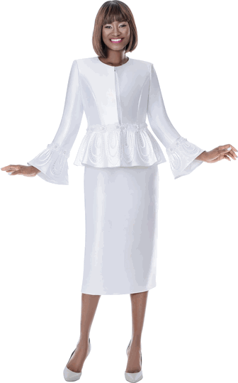Terramina <br> (Fall 2026) <br> T7862-WH <br> <br> White <br> 8 10 12 14 16 18 20 22 24 <br> 3 Piece Jacket, Cami  & Skirt