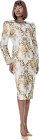 Terramina <br> (Spring 2026) <br> T7002 <br> <br> Gold <br> 8 10 12 14 16 18 20 22 <br> 1 Piece Dress gold print design
