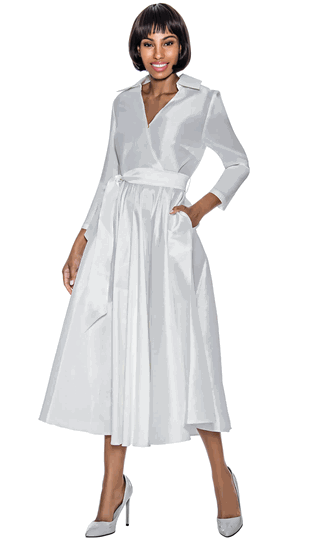 Terramina <br> (Year Round) <br> T7869-OF <br> <br> Off-White <br> 8 10 12 14 16 18 20 22 <br> 1 Piece Dress w/Belt in Silk Look Fabric