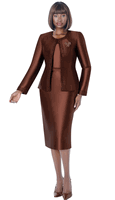 Terramina <br> (Year Round) <br> T7637-BR <br> <br> Brown <br> 8 10 12 14 16 18 20 22 24 <br> 3 Piece Skirt Suit with Rhinestone Embellishment on Jacket & Rhinestone Brooch