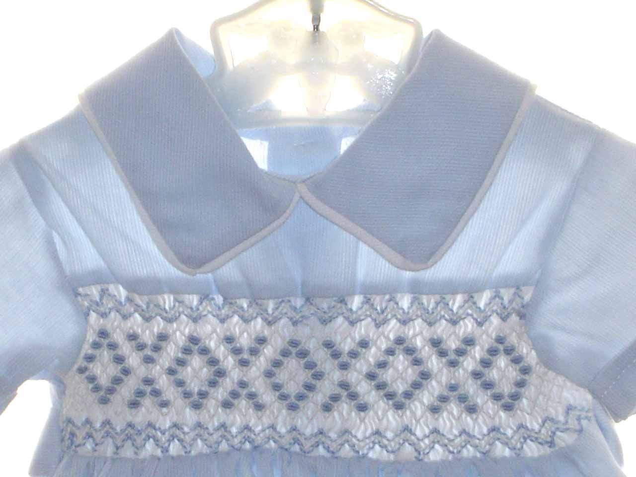 Petit Bebe Knits Baby Boys White Bubble - Smocked in Blue