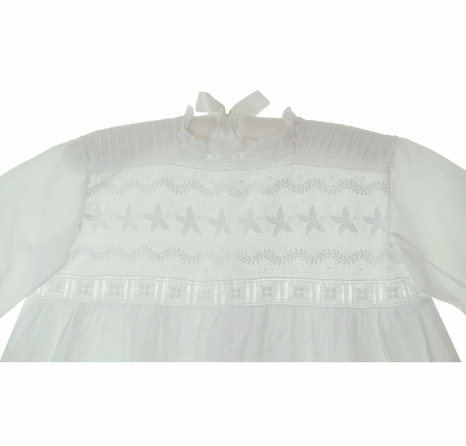 Heirloom Edwardian Embroidered Linen Dress with Lace Insertion for Ribbon