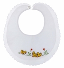 <img src="https://p11.secure.hostingprod.com/@grammies-attic.com/ssl/images/blue-sold-1.gif"> Heirloom Unworn White Scalloped Bib with Embroidered Yellow Ducklings
