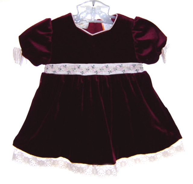 Burgundy & ivory  cotton knit Baby dress main image 1