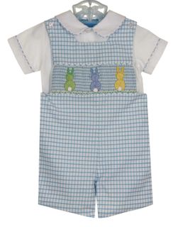 Anavini Boys Navy Blue Gingham Sailboats Shortall main image 1