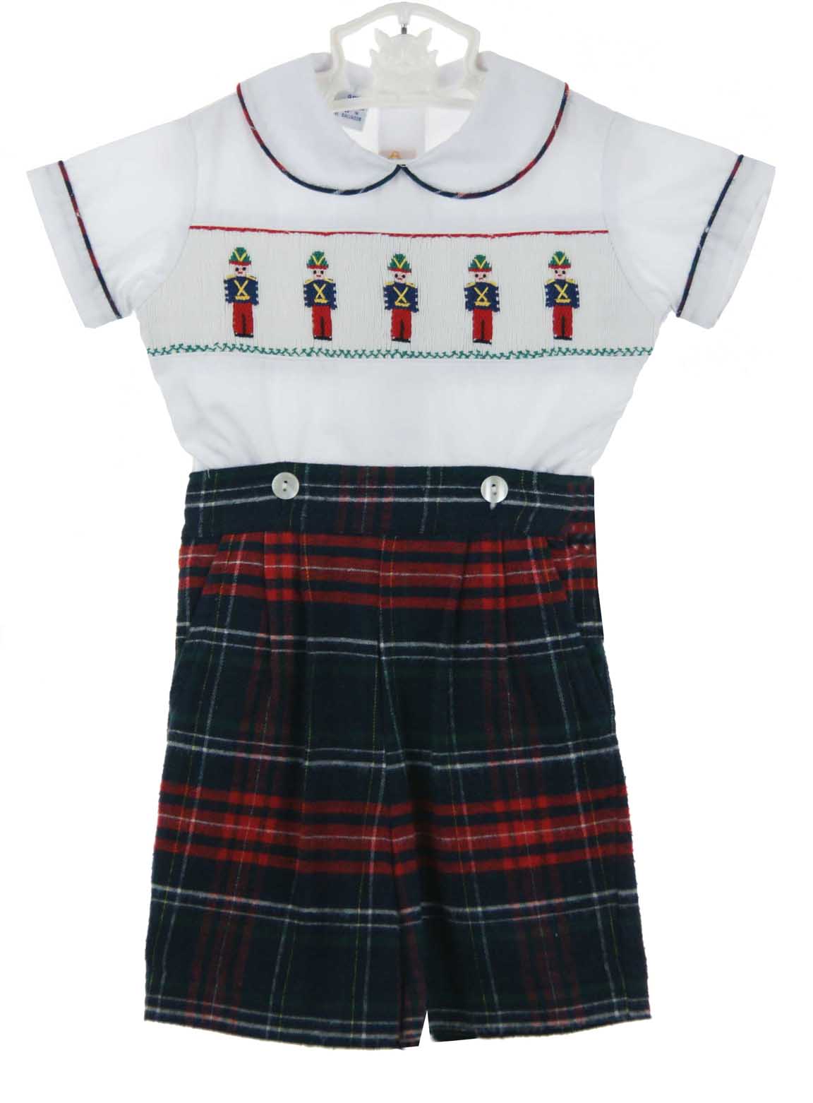 Anavini Baby / Toddler Boys Red Corduroy Smocked Candy Canes Short Set main image 1