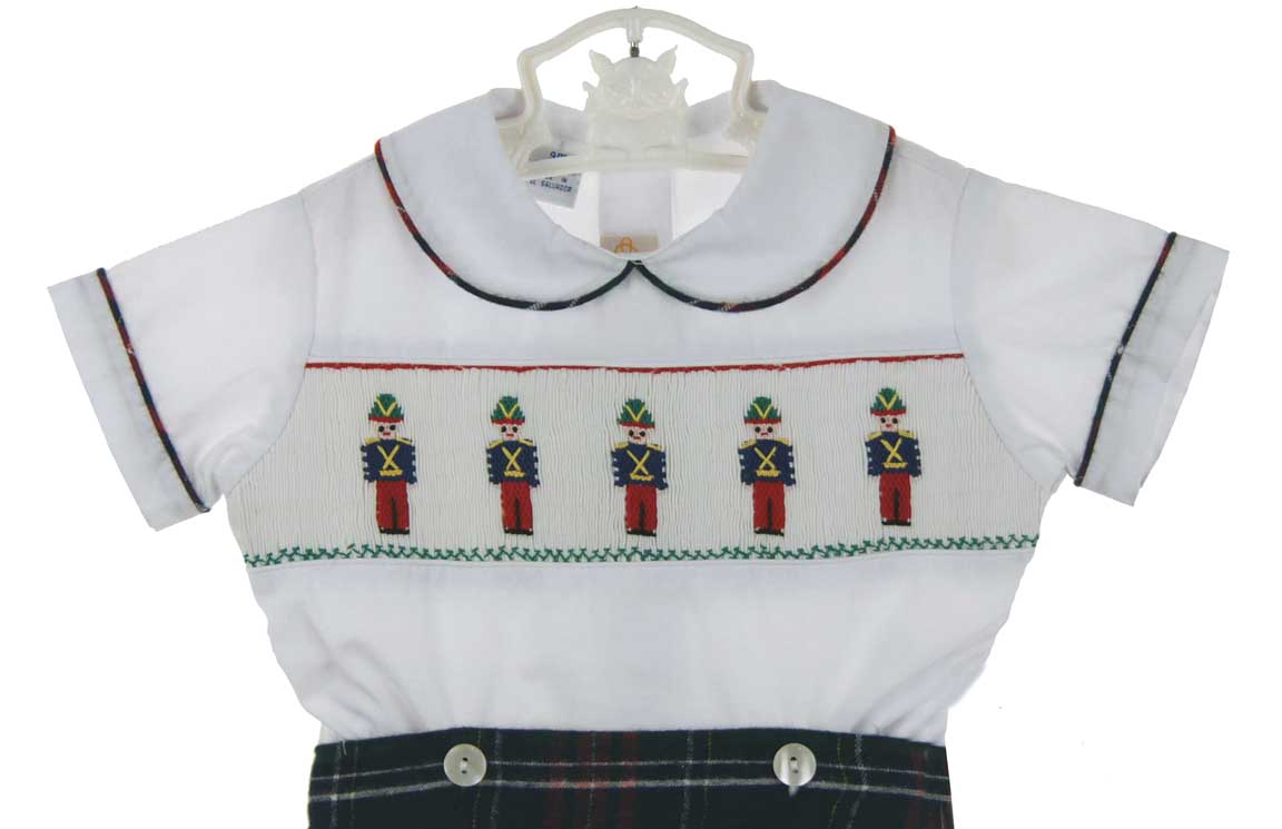 Anavini Baby / Toddler Boys Red Corduroy Smocked Candy Canes Short Set