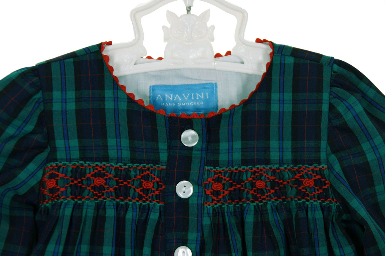 Anavini Girls Red Smocked Plaid Float Dress with White Collar main image 1