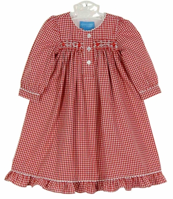 Anavini Girls Green Gingham Smocked Santa Sleigh Dress main image 1