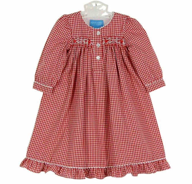 anavini christmas dress Anavini Girls Red Christmas Tree Corduroy Smocked Dress