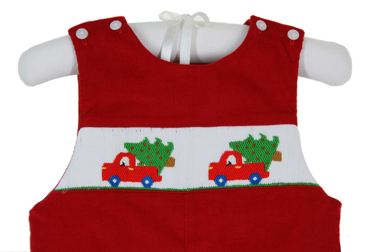 Anavini Boys Smocked Red Plaid Jon Jon with White Shirt and Red Piping main image 0