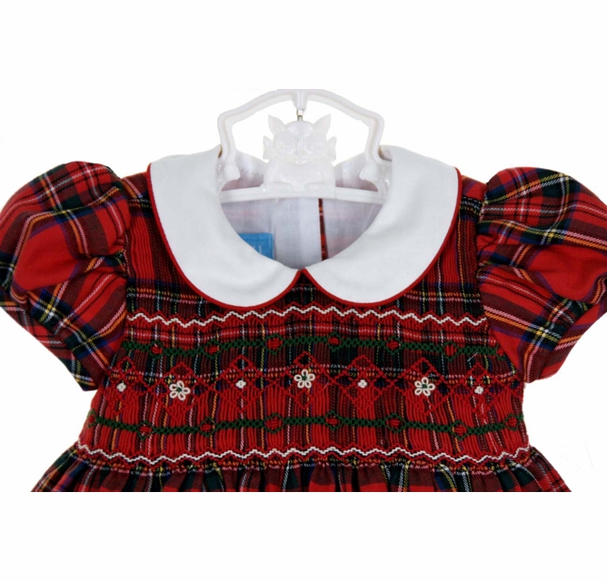 Anavini red plaid smocked dress with white collar