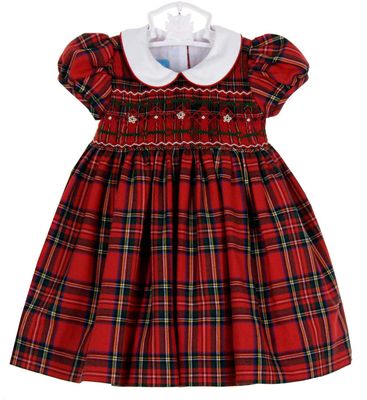 Anavini Couture Girls Red Holiday Bow Print Smocked Dress with Red Collar main image 0