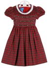 NEW Anavini Red Plaid Smocked Dress with White Pleated Collar