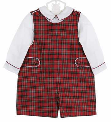 Anavini Baby / Toddler Boys Red / Blue Plaid Smocked Firetrucks Longall main image 1
