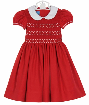 Anavini Velani Baby Girls Bubble - Red / White Dots - Smocked Minnie Mouse